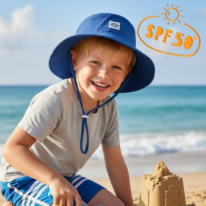 Kids Sun Hat Smile Face Bucket Hat Toddler Hat Wide Brim Adjustable Strap - color: Blue, size: 6-36 Months