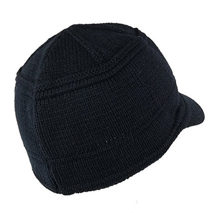Army Style Acrylic Cadet Winter Beanie Hat with Visor - color: Navy