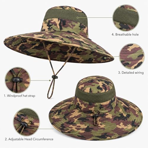 HUAMULAN Men Women 6" Wide Brim Sun Protection Hat Summer Fishing Hats - color: B7-camouflage-2
