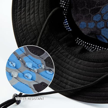 BASSDASH UPF 50+ Water-Resistant Fishing Bucket Hat with Laser Perforated Mesh Adjustable for Men Women Outdoor Hiking - color: Neptune Scales