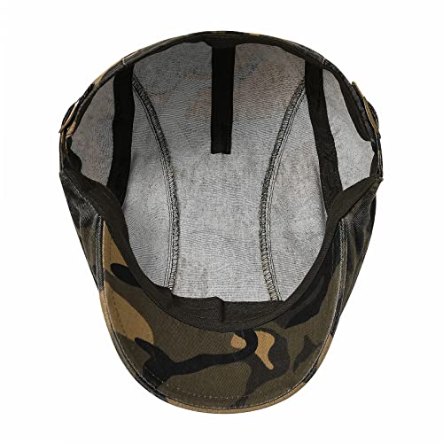 VOBOOM Men Cotton Newsboy Beret Hat Duckbill Buckle Cabbie Cap - color: Brown Camouflage