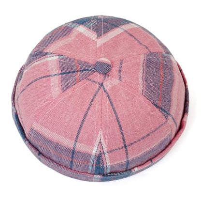 DIYDECAL Striped Plaid Brimless Worker Cap,Retro Skullcap Docker Hat for Men Womens - color: Pink