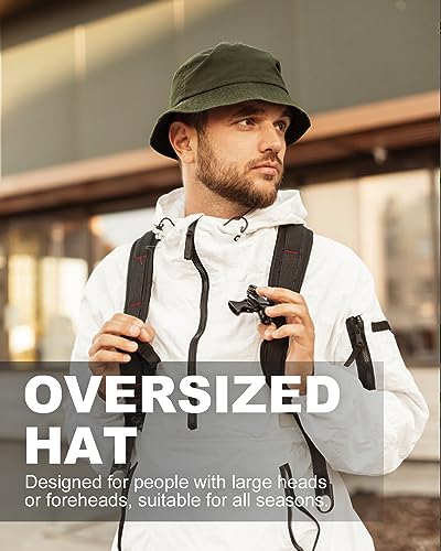 Zylioo XXL Bucket Hat for Big Heads, Reversible Fishing Sun Hat - color: Black-army Green, size: Large-X-Large
