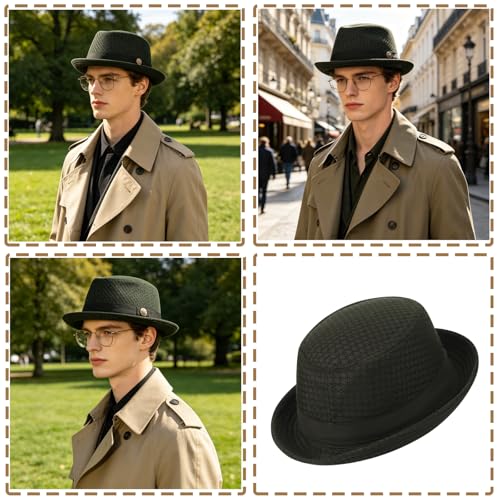 XGOPTS Unisex Summer Mesh Straw Porkpie Hat Trilby Jazz Fedora Panama Hats - color: Green