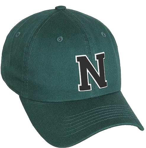 Daxton Classic 3D Varsity White Black Initial A to Z Letters Baseball Cap Dad Hat - color: Hunter Green, style: Letter N