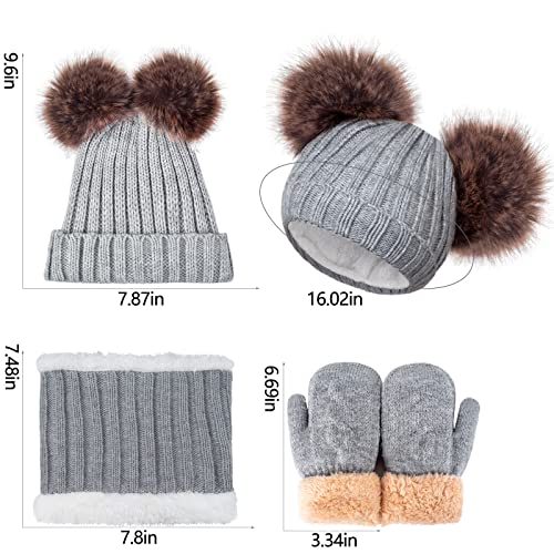 Kids Winter Beanie Scarf Gloves Set - Thermal Fleece Lined Knit Hat, Soft Neck Warmer & Mittens for Girls & Boys 1-10 Years - color: Grey-s, size: 1-5 years