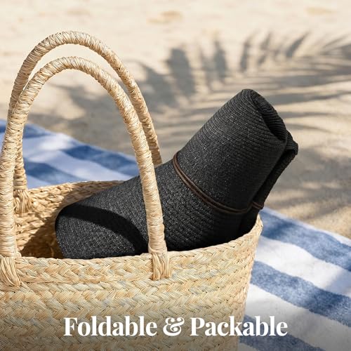 Women's Sun Straw Hat Wide Brim Floppy Foldable Hats Beach Travel Summer Vacation Hat UPF 50+ - color: Black