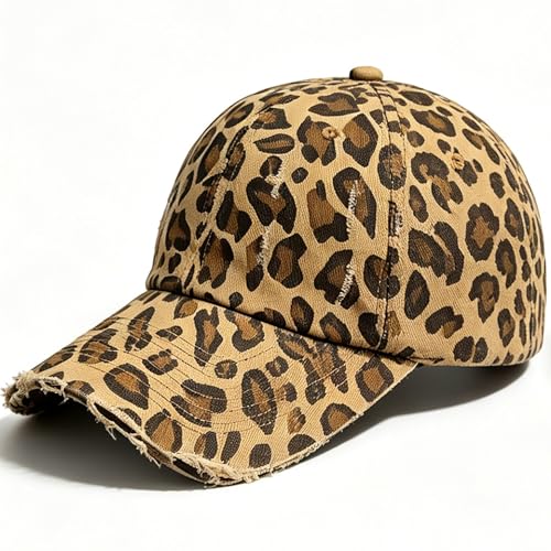 Baseball Hats for Women Men Adjustable Leopard Print Dad Trucker Hat Cotton Sun Protection Caps Sports Golf Medium - color: Camel-scratch Brim