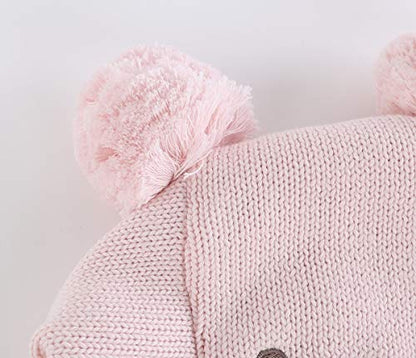 Baby Toddler Kids Winter Hats Warm Windproof Knit Scarf Hood Fleece Hat - color: Pink, size: 6-24 Months