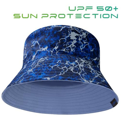 UPF 50+ Reversible Sun Hat - color: Airy Blue/Dark Blue Waves, size: Medium