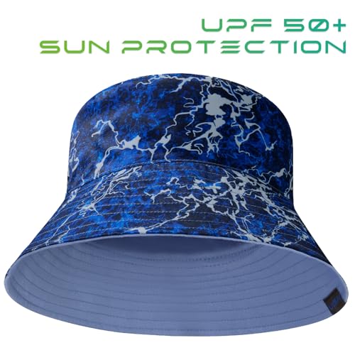 UPF 50+ Reversible Sun Hat - color: Airy Blue/Dark Blue Waves, size: Large