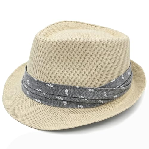 LIDHAY Straw Fedora Hat for Men Women |Short Brim Panama Sun Hat - color: Beige