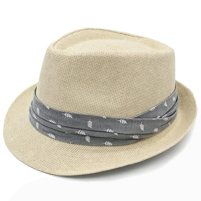 LIDHAY Straw Fedora Hat for Men Women |Short Brim Panama Sun Hat - color: Beige