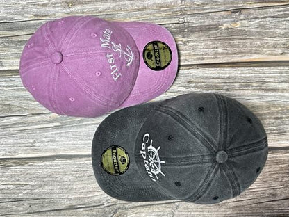 Embroidered Captain & First Mate Baseball Caps Set for Men Women - color: Captain (Black) - Toddler First Mate (Pink)