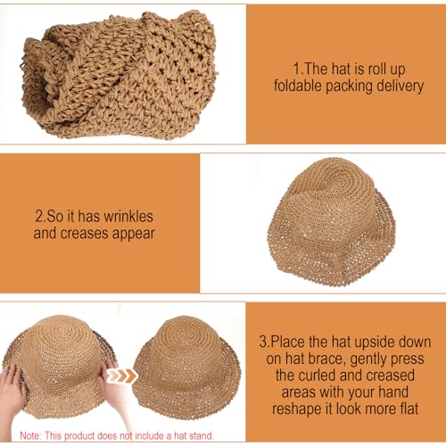 Womens Beach Hat, Packable Sun Hat, Straw Bucket Hats for Travel Khaki