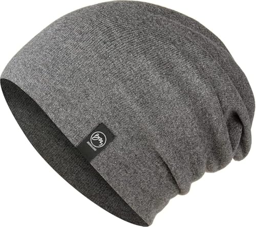 BISMAADH Unisex Soft Cotton Fashion Slouchy Beanie Headwear Skull Hair Cover Sleep Cap Hat for Frizzy Natural Curly Hair - color: Milange Dark Grey