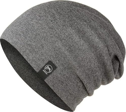 BISMAADH Unisex Soft Cotton Fashion Slouchy Beanie Headwear Skull Hair Cover Sleep Cap Hat for Frizzy Natural Curly Hair - color: Milange Dark Grey