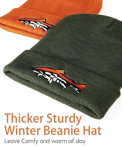 Knit Winter Beanie Hats for Men Women Cuffed Skull Cap with Mountain Embroidery Outdoor Christmas & New Year Gifts - color: Fish/Forest