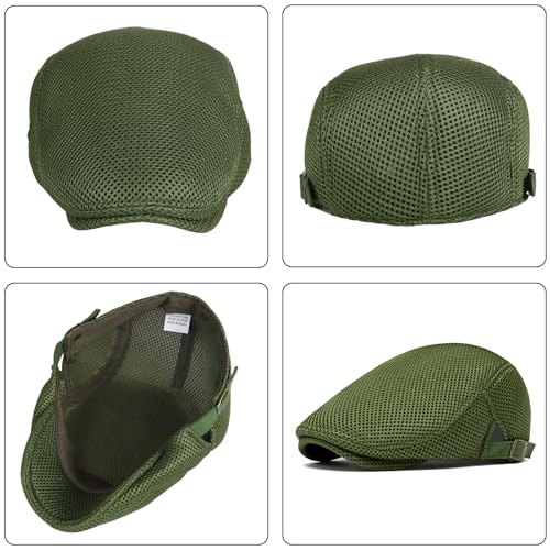 meioro Mens Breathable Mesh Summer Hat Adjustable Flat Cap Newsboy Beret Ivy Cap Irish Cabbie Fishing Hats - color: Green