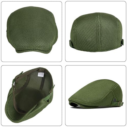 meioro Mens Breathable Mesh Summer Hat Adjustable Flat Cap Newsboy Beret Ivy Cap Irish Cabbie Fishing Hats - color: Green