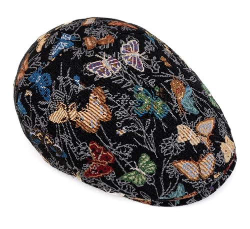 Quanhaigou Newsboy Flat Cap, Men's Vintage Gatsby Ivy Cabbie Hat, Beret Golf Driving Hats - color: Butterfly Black
