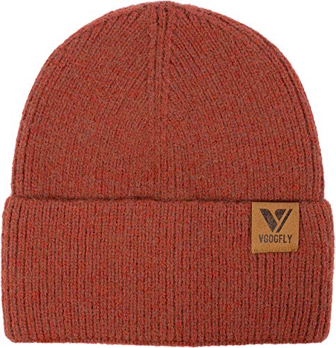Vgogfly Beanie Men Slouchy Knit Skull Cap Warm Stocking Hats Guys Women Striped Winter Beanie Hat Cuffed Plain Hat - color: Rust Red