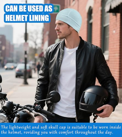 Cotton Skull Caps for Men Women Beanie Chemo Headwear Sleep Hat - color: Set E-black,grey Green,light Blue