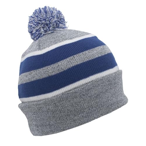 Pacific Headwear Unisex Adult Pacific Headwear Knit Fold Over Pom-pom Beanie - color: Heather/Royal/White, size: One Size