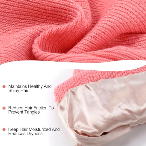 Geyoga 6 Pcs Winter Knit Set with Knit Beanie Hat Long Scarf Touchscreen Gloves Foldable Earmuff Fleece Socks for Women - color: Pink, style: Trendy Style