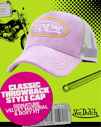 Von Dutch Unisex Velvet Trucker Hat, Curved Bill, Mesh Back, Snapback - color: Barely Grape