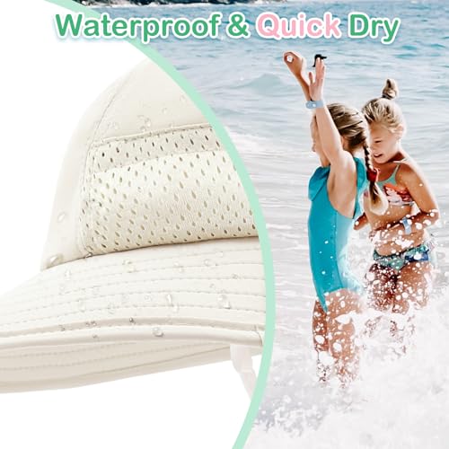 XIAOHAWANG Girls Sun Hat Baby Beach Hats Boys UPF 50+ Kids Summer Protection Cap Toddler Breathable Caps Wide Brim Neck Flap - color: Beige, size: 6-12 Months