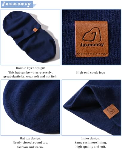 jaxmonoy Slouchy Knit Beanies Winter Hats for Women Men Soft Warm Reversible Slouch Cuffed Skull Knitted Beanie Cap - color: Navy