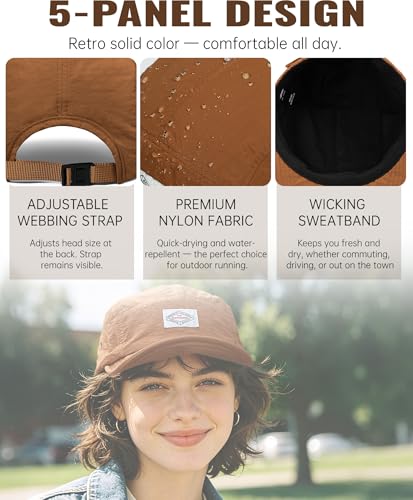 Croogo Short Brim Hat for Men Nylon Quick-Dry 5 Panel Running Baseball Cap - color: Beige