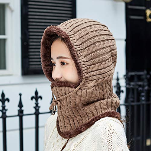 HUAMULAN Women Winter Knit Balaclava Fleece Lined Hooded Beanie Hats - color: B1-8874-kaqi, size: Medium