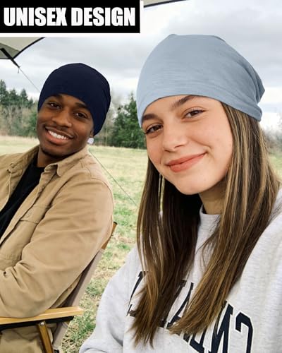 100% Cotton Summer Beanie for Men Women, Thin Soft Slouchy Beanies - color: 1pcs-navy Blue, size: Large