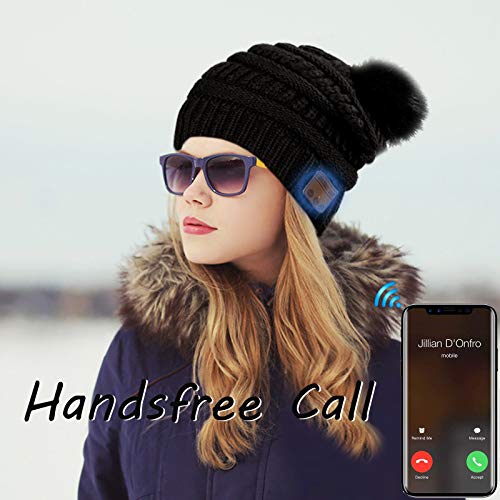 Wireless Music Beanie Women Beanie Girls Hat Over Ear Headset Sports Stereo Headphone with Microphone Speaker Womens Beanie - color: Dim Black