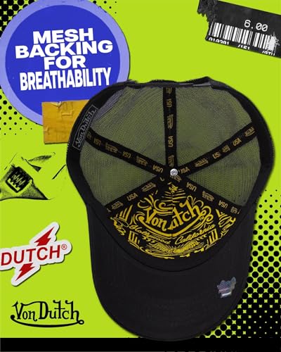 Von Dutch Unisex Trucker Hat - Retro Classic Solid Color Mesh Back Snapback Baseball Cap for Men & Women. - color: Black