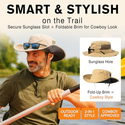 TOP-EX UVCoolix™ Men's Wide Brim Sun Hat with Cooling Neck Flap - color: Navy Blue, size: Medium-Large