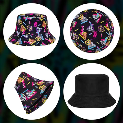 Fumwase 80s 90s Fanny Pack Bucket-Hat for Women Men Fishing-Hat Packable Summer Travel Beach Sun Cap Rave Party Accessories Hat Black