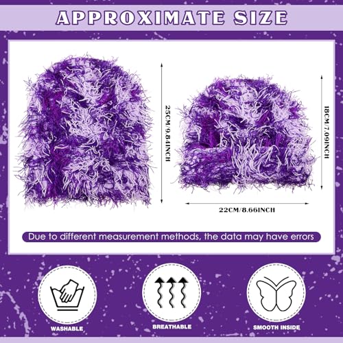 Chuarry Distressed Knitted Beanie Fuzzy Winter Hat - color: Assorted Purple White