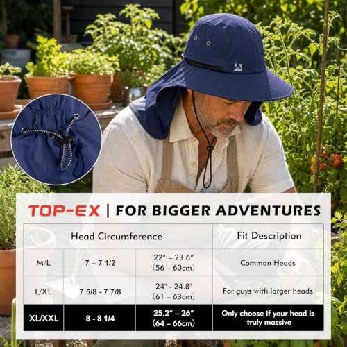 TOP-EX Oversized UPF50+ Sun Hat for Big Heads with Neck Flap & Wide Brim - color: White, size: Large-X-Large