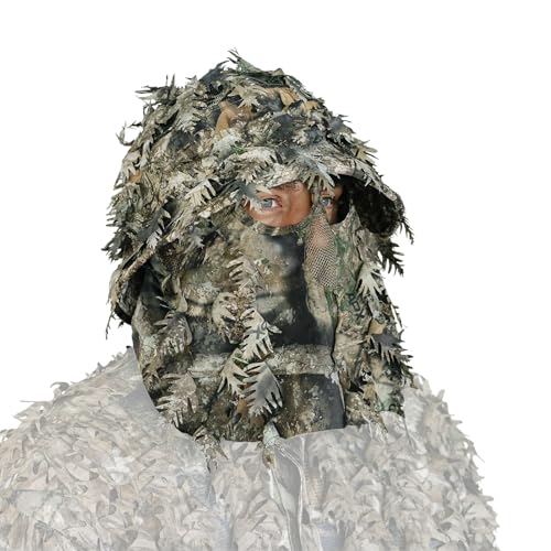 QuikCamo Men’s 3D Leafy Camo Bucket Hat with Built-in Face Mask for Turkey Hunting - Adjustable Size - color: Realtree Apx Camo