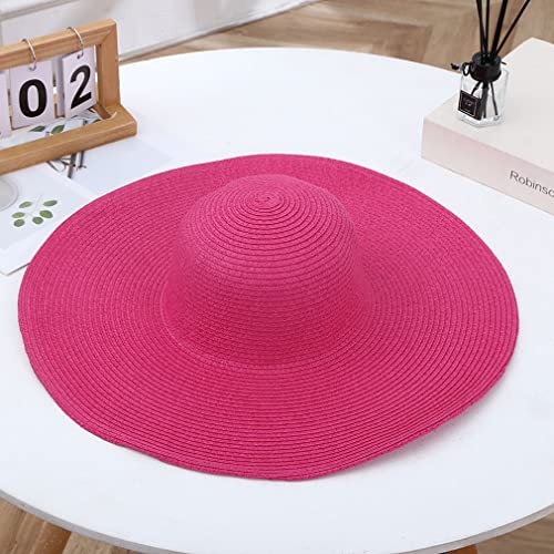 Big Beach Hats for Women Foldable Summer Wide Brim Packable Oversized Sun Hat Lady Girl Travel Straw Cap - color: Rose Red