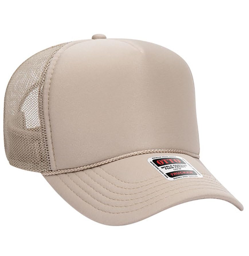 Otto Cap 5-Panel Mid Profile Mesh Back Trucker Hat, OS - color: Khaki