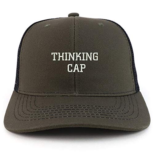 Trendy Apparel Shop Thinking Cap Washed Two Tone Trucker Baseball Cap - color: Olive Black