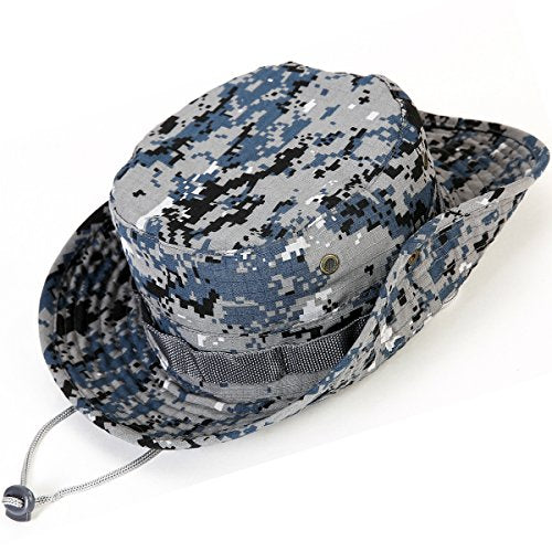 Wide Brim Boonie Hat, Men & Women Top Camo Bucket Hats for Safari Military Beach - color: Blue Digi
