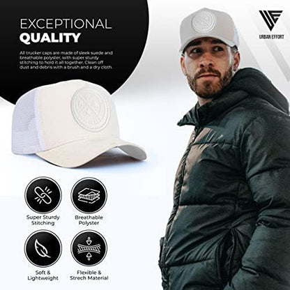 Urban Effort Trucker Hat for Men & Women, Mesh Back Baseball Cap, 5 Panel - color: White/White, style: Mesh Back