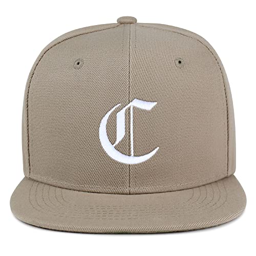JPAK Old English Letter C Hip-Hop Snapback Hat Embroidered Baseball Cap English Alphabet - color: 01. Khaki