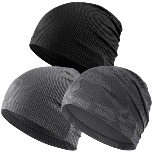 Justrideon 3-Pack Cooling Skull Cap Breathable 3D Honeycomb Mesh Men Women - color: Black + Gray + Camo Gray