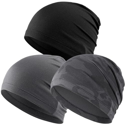 Justrideon 3-Pack Cooling Skull Cap Breathable 3D Honeycomb Mesh Men Women - color: Black + Gray + Camo Gray